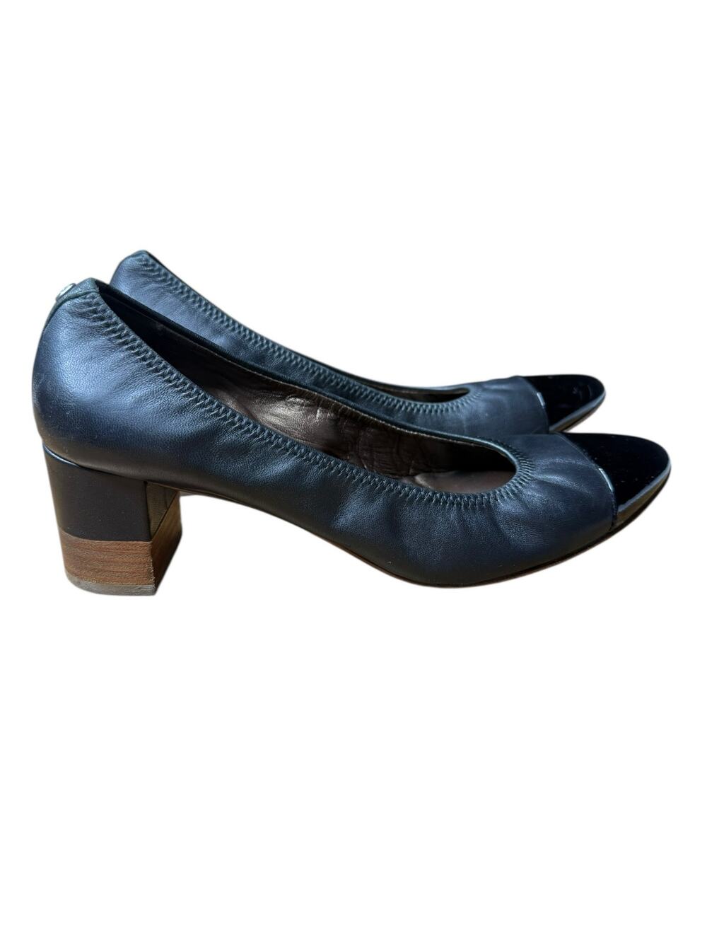 AGL Attilio Giusti Leombruni Black Leather Cap Toe Block Heel Pumps Size 38